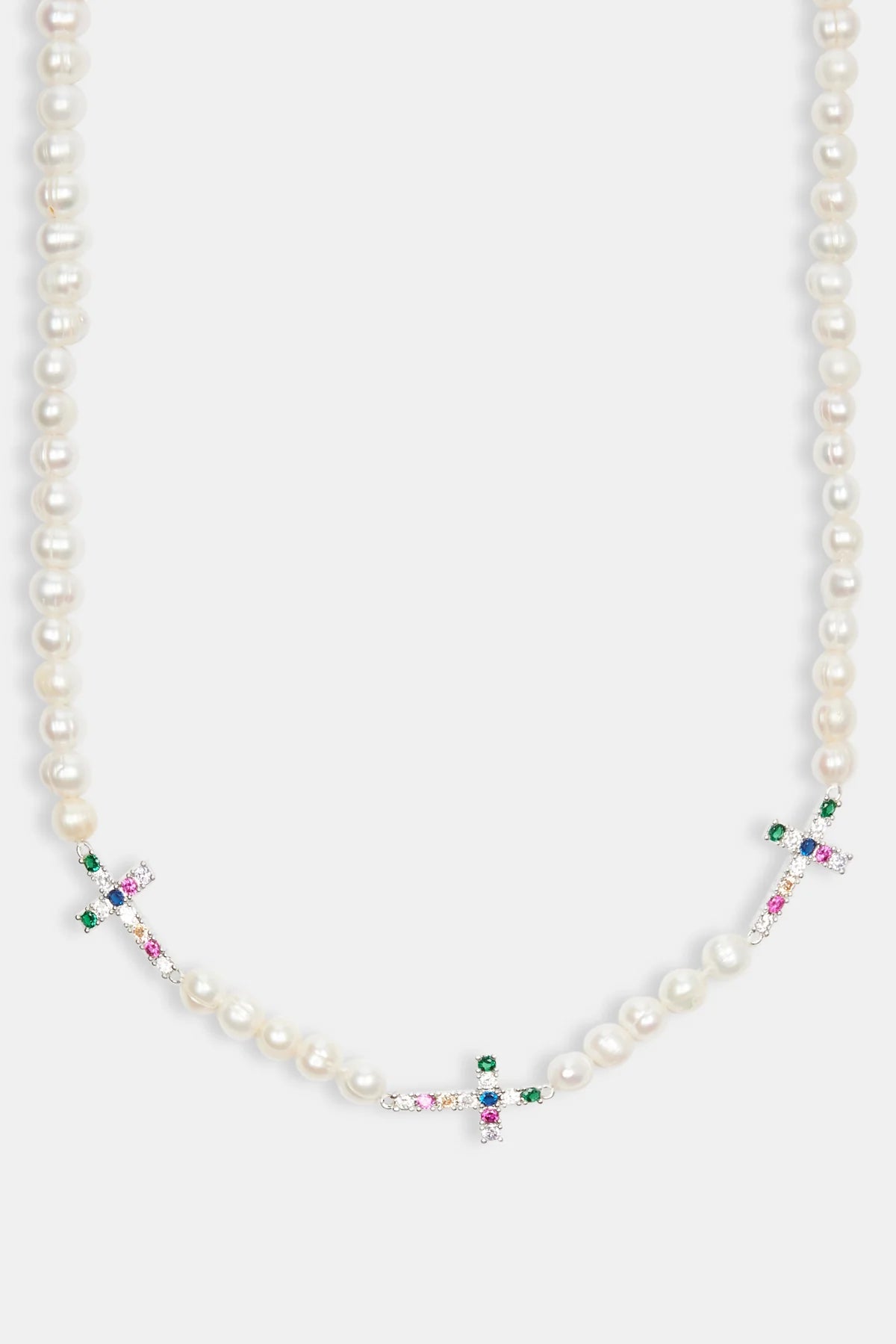 Iced Cross Pearl Necklace